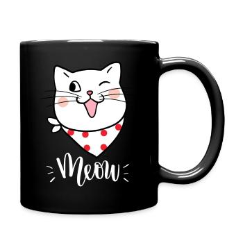 Cute Kawaii Funny Cat Saying Meow - Full Colour Mug - black - Right