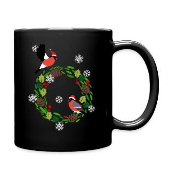 Gimpel Vogel Weihnachtsmütze Weihnachtskranz - Tasse einfarbig - Schwarz - Rechts