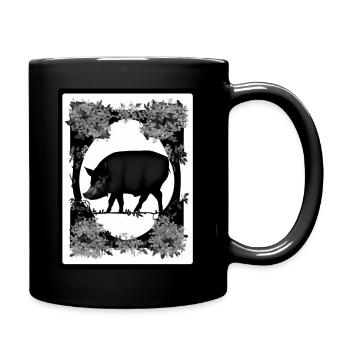 Boar in the flowers - Full Colour Mug - black - Right