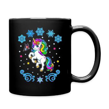 Licorne colorée d’hiver avec flocons de neige arc-en-ciel - Mug uni - noir - Droite