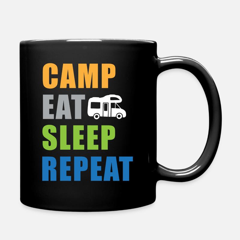 Camp Eat Sleep Repeat motorhome in color - Full Colour Mug - black