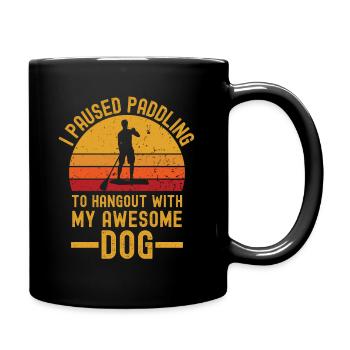 Paddleboard und Hund retro vintage - Tasse einfarbig - Schwarz - Rechts