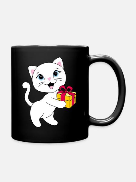 Chaton blanc mignon avec coffret cadeau - Mug uni - noir