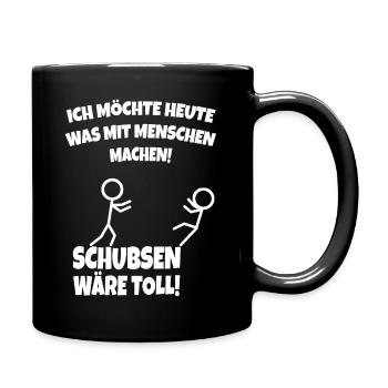 Menschen Schubsen Ironie - Tasse einfarbig - Schwarz - Rechts
