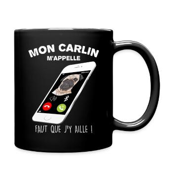 Mein Mops nennt mich Hund am Telefon - Tasse einfarbig - Schwarz - Rechts