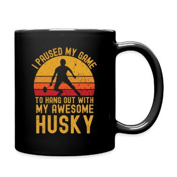 Badminton und Husky - Tasse einfarbig - Schwarz - Rechts