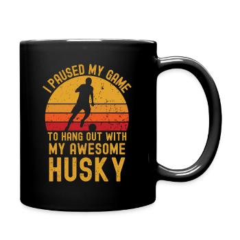 Fußball und Husky - Tasse einfarbig - Schwarz - Rechts
