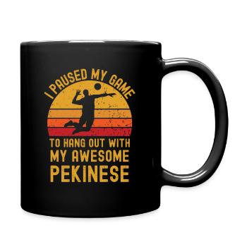 Volleyball und Pekinese - Tasse einfarbig - Schwarz - Rechts