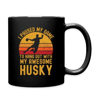 Handball und Husky - Tasse einfarbig - Schwarz - Rechts