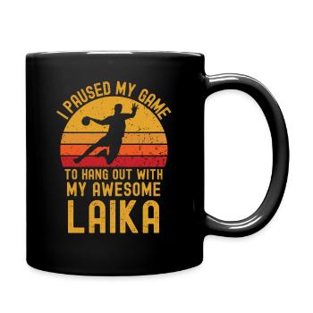 Handball und Laika - Tasse einfarbig - Schwarz - Rechts