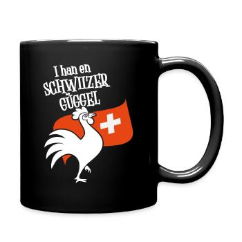 Krähender Hahn vor Schweizer Flagge für den Bauer! - Tasse einfarbig - Schwarz - Rechts