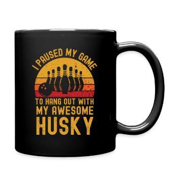 Bowling und Husky - Tasse einfarbig - Schwarz - Rechts