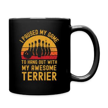 Bowling und Terrier - Tasse einfarbig - Schwarz - Rechts