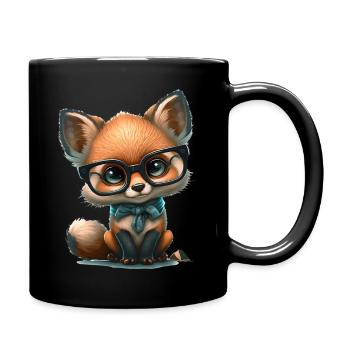 Cute Cute Cute Cartoon - Fox with Glass - Full Colour Mug - black - Right