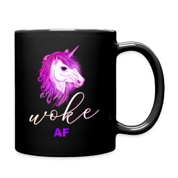 Unicorn with funny saying: WOKE AF - Full Colour Mug - black - Right