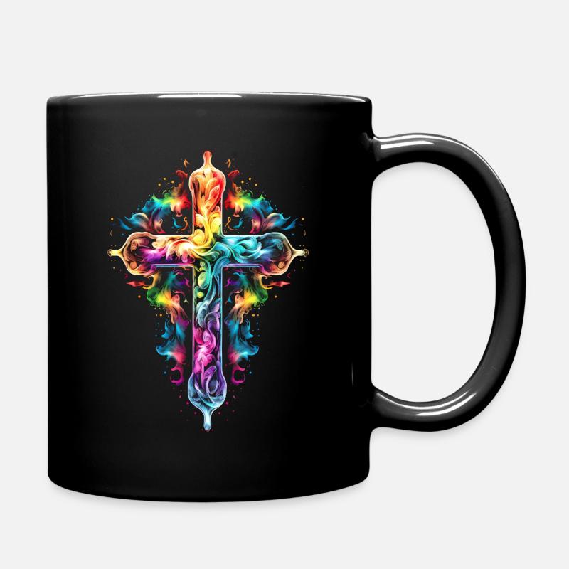 Regenbogen, Kreuz, Christentum, Glaube, Liebe - Tasse einfarbig - Schwarz