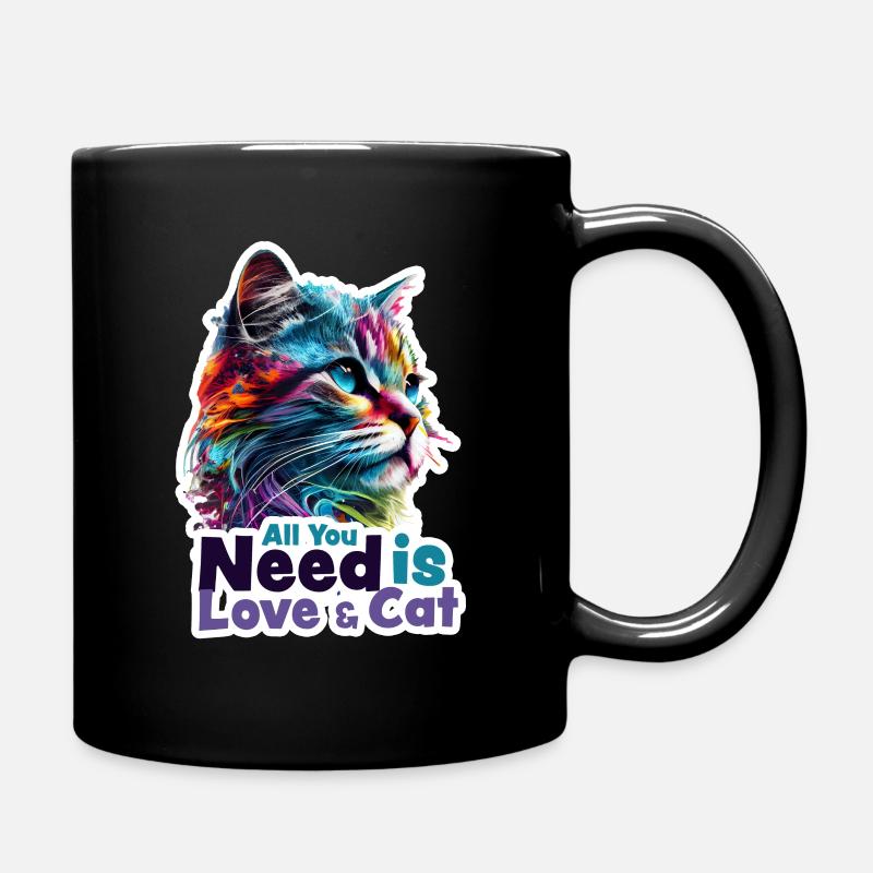Alles, was du brauchst, ist Liebe und Katze - Tasse einfarbig - Schwarz