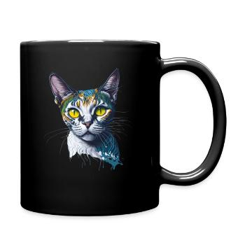 Niedliches Splash Art Katzendesign - Tasse einfarbig - Schwarz - Rechts
