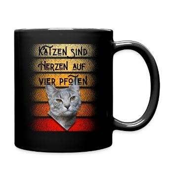 Katzen sind herzen auf vier Pfoten - Tasse einfarbig - Schwarz - Rechts