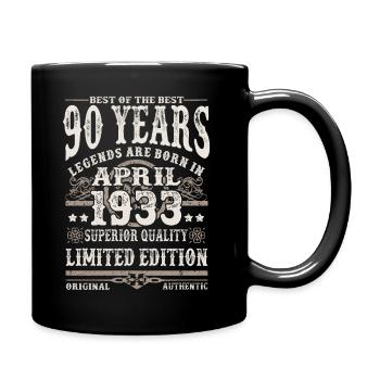 Born in April 1933 - 90 years old - Full Colour Mug - black - Right