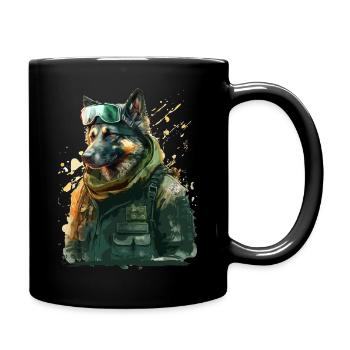 German Shepherd as a soldier - Full Colour Mug - black - Right