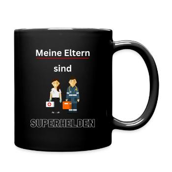 Meine Eltern sind Superhelden - Tasse einfarbig - Schwarz - Rechts