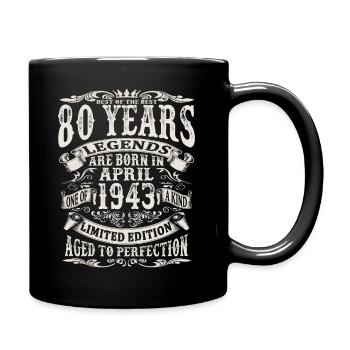 April 1943 - 80 Jahre alt - 80. Geburtstag - Tasse einfarbig - Schwarz - Rechts