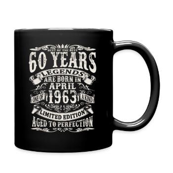 April 1963 - 60 years old - 60th birthday - Full Colour Mug - black - Right