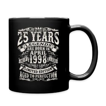 April 1998 - 25 years old - 25th birthday - Full Colour Mug - black - Right