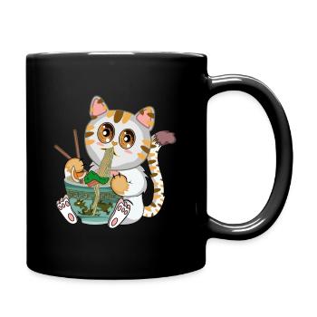 Süße Anime Japanische Katze, Manga Kawaii T-Shirt - Tasse einfarbig - Schwarz - Rechts