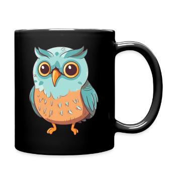 Niedliche Eule mit großen Augen - Tasse einfarbig - Schwarz - Rechts
