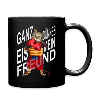 Ganz dünnes Eis mein Freund, Boxende Katze - Tasse einfarbig - Schwarz - Rechts