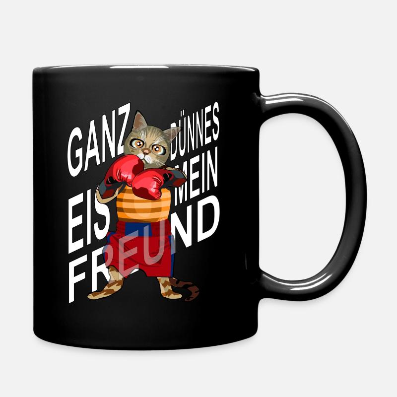 Ganz dünnes Eis mein Freund, Boxende Katze - Tasse einfarbig - Schwarz