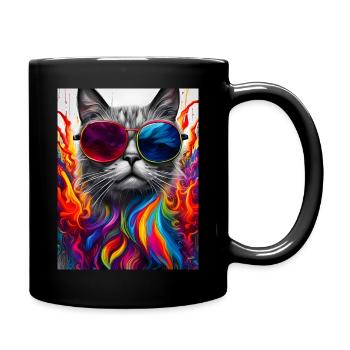 Chat avec des lunettes de soleil - Mug uni - noir - Droite