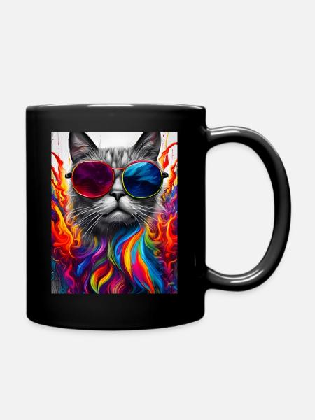 Katze mit Sonnenbrille - Tasse einfarbig - Schwarz
