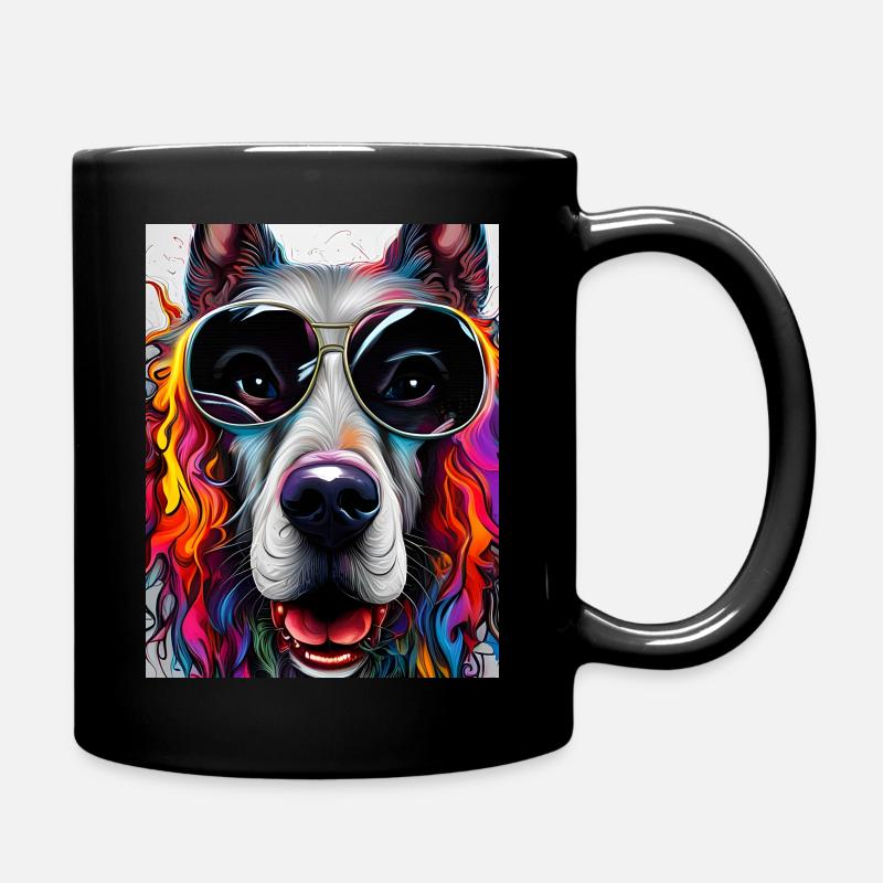 Dog with sunglasses - Full Colour Mug - black