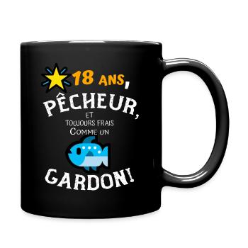 Pêcheur 18 ans, Toujours Frais comme un Gardon - Mug uni - noir - Droite