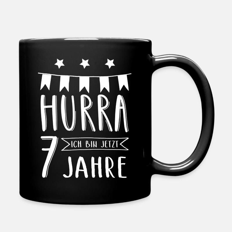 Hurra Ich bin jetzt 7 Jahre I Geschenk Geburtstag - Tasse einfarbig - Schwarz