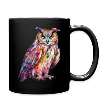 Magic Magic Owl Watercolor Colorful Animal Bird Forest - Full Colour Mug - black - Right