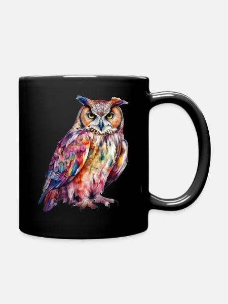 Magische Zauber-Eule Aquarell Bunt Tier Vogel Wald - Tasse einfarbig - Schwarz
