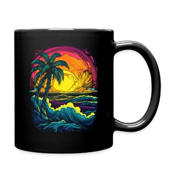 Plage, Lever du soleil, Coucher de soleil Palmiers de mer - Mug uni - noir - Droite