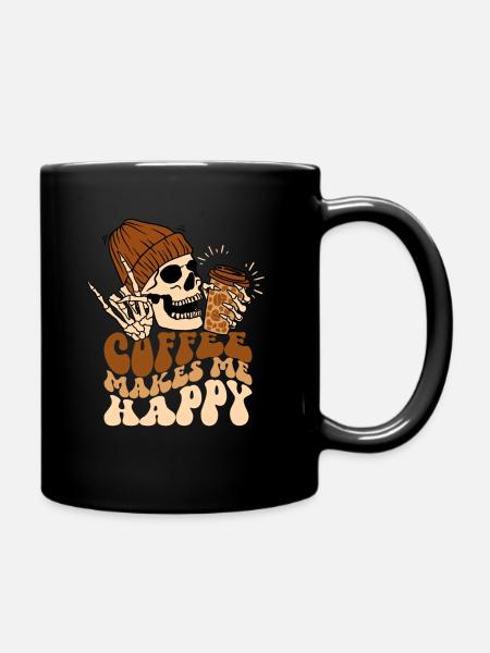 Kaffee und Totenkopf - Tasse einfarbig - Schwarz