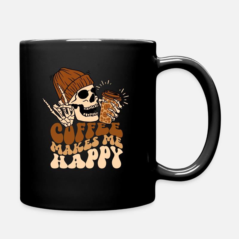 Kaffee und Totenkopf - Tasse einfarbig - Schwarz