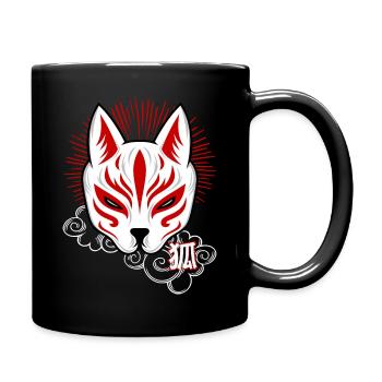 Kitsune Spirit-Japanese Fox Mask Design - Full Colour Mug - black - Right