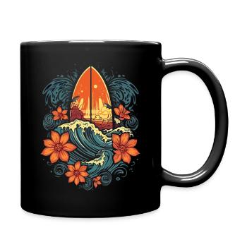 Surf Vibes: Vintage Retro Surfing Illustration - Full Colour Mug - black - Right