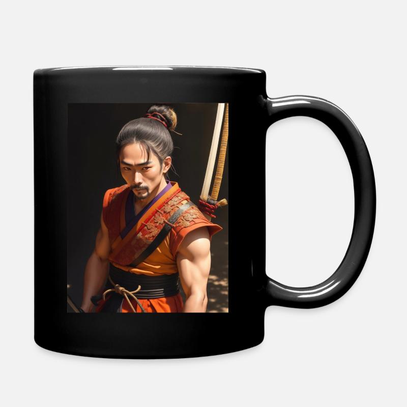 Japanese man with katana - Full Colour Mug - black