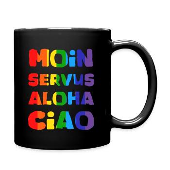 Moin Servus Aloha Ciao Rainbow - Full Colour Mug - black - Right