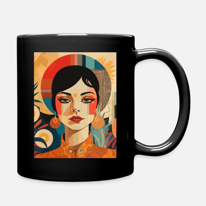 Boho Indian Beauty - Full Colour Mug - black