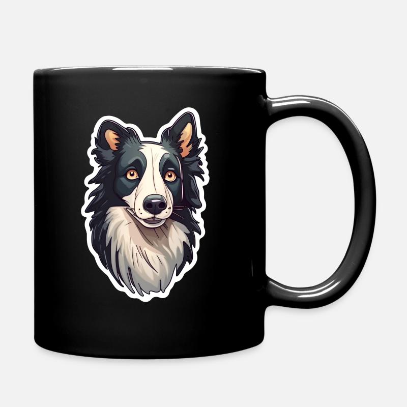 Border Collie Head Illustration Color - Dog - Full Colour Mug - black