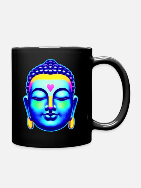 Buddha Kopf in Chakra Farben - Tasse einfarbig - Schwarz